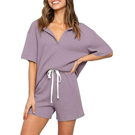 

Paille Women Wide Leg Loose Fit Jogger Set Loungewear Fitness Sleepwear V Neck Sports Two Piece Outfit Pajamas