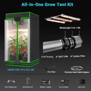 ALPHAGROW 2 x 2 ft 600D Canvas Grow Tent Kit with 33 W LED Light, 6 in Inline Fan and Carbon Filter