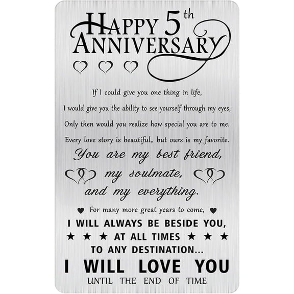 5th Anniversary Card Gifts for Husband Him, Happy 5 Years Wedding Anniversary Engraved Wallet Card Gift for Her Boyfriend Men