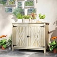 thumbnail image 2 of 43.3" Wooden Outdoor Storage Cabinet Garden Potting Shed with Shelf & Double Doors, Natural Fir Wood, 2 of 12