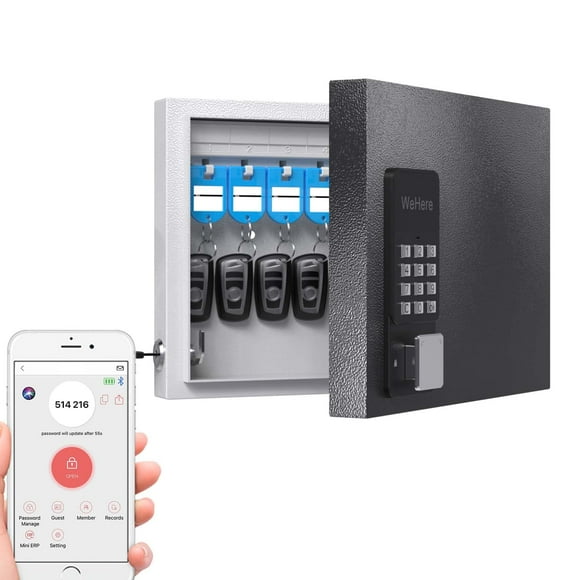 Caja de seguridad con llave, soporte de pared, capacidad para 16 teclas, Bluetooth, Wi-Fi