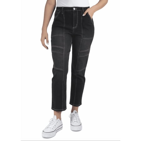 Indigo Rein Juniors' High-Rise Seamed Straight-Leg Jeans - Black