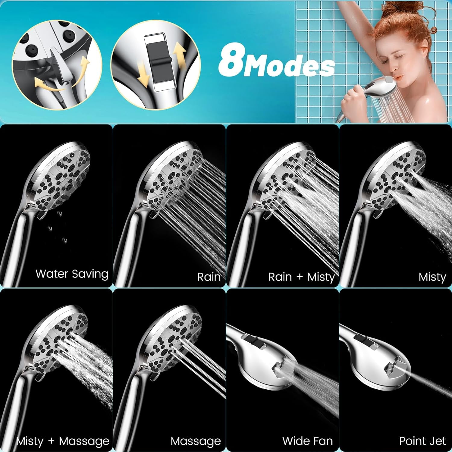 PHANCIR 12" High-Pressure Rain Shower Head Set with  11" Adjustable Extension Arm. Anti-Clog Nozzles & Versatile Spray Settings, 60" Hose, Chrome