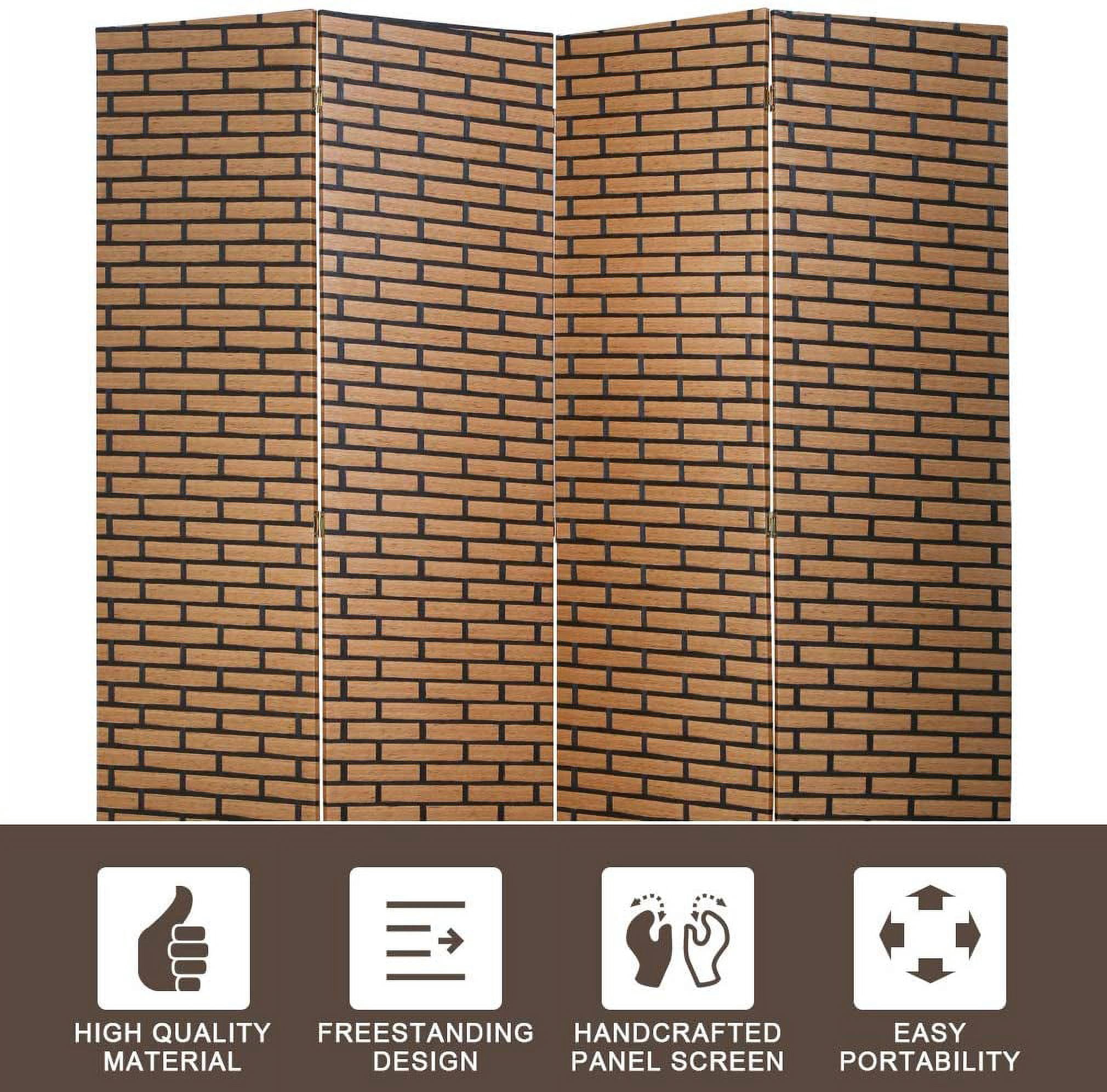 4-Panel Room Dividers and Folding Privacy Screens Partition Walls for Bedroom Wooden Screen Divider Portable Freestanding Privacy Wall, Brick