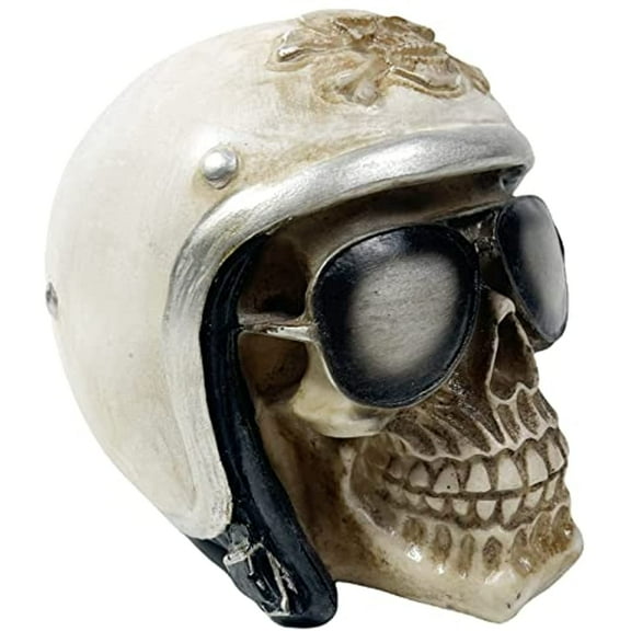 Urbalabs Born to Ride Biker Steampunk Biker with Glasses Statue Skeleton Head Creepy Figurine Skull Gothic Colorful Skulls Biker Automotive Gear Head Office Bar