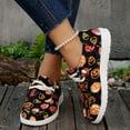 thumbnail image 3 of Halloween Pumpkin Fashion Sneakers for Women Wide Feet Skeleton Lace up Penny Loafers Casual Canvas Walking Flat Shoes, 3 of 8