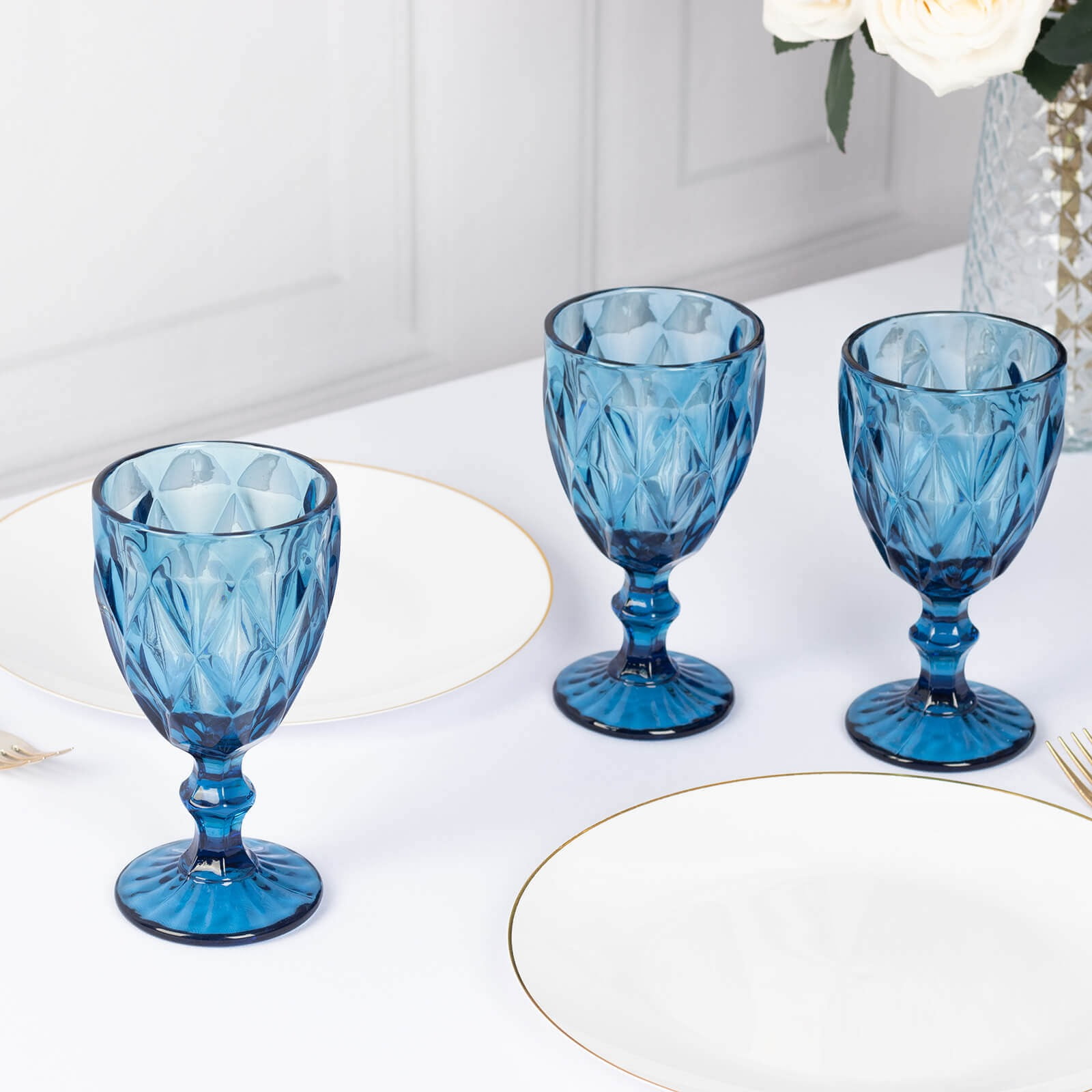 BalsaCircle 6 Ocean Blue 12 oz Crystal Reusable Glass Wine Glasses Goblets Wedding Party Events Decorations Supplies