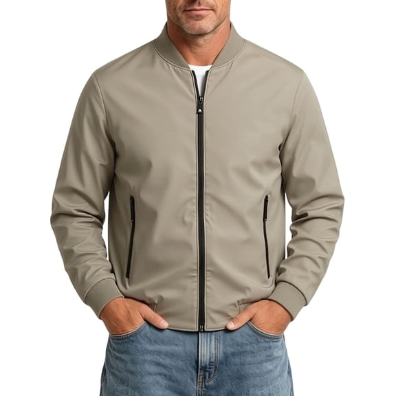 Dxzfnsa Men's Bomber Jackets Mens Lightweight Casual Spring Fall Windbreaker Loose Long Sleeve Solid Color Zip Up Coats with Pockets