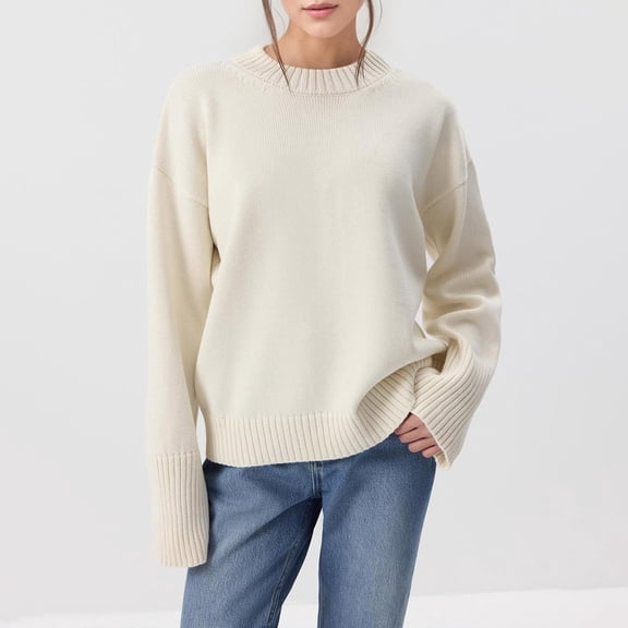 Long Sleeve Pullover Tops for Women, Trendy Going Out Sweater Top Casual Crew Neck Loose Fit Fall Winter Top L