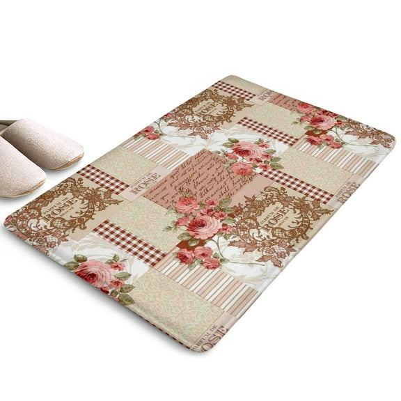 Pioneer Flower Floral Print Flannel Non Slip Door Rugs,Washable Door Mats Indoor,Decorative Door Mats,Dirt-Resistant and Absorbent Doormat for Entrance,Bedroom,Kitchen,Bathroom,23.5"x16"