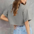 thumbnail image 5 of Women Crop Tops Crew Neck Short Sleeve T-Shirt Summer Solid Color Top Casual Loose Shirts Basic Tee Tops Dark Gray XXL, 5 of 7
