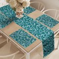 thumbnail image 2 of Ambesonne Teal Green Table Runner & Placemats, Leaves Motif on Stripes, Placemat 4 pcs + Runner 16"x72", Teal and White, 2 of 2