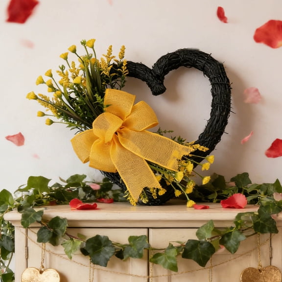 18Inch Valentine's Day Wreaths, Heart Shaped Door Decoration Spring Decor Front Door Sign with Ribbon Bow,Artificial Wedding Garland for Indoor and Outdoor Use