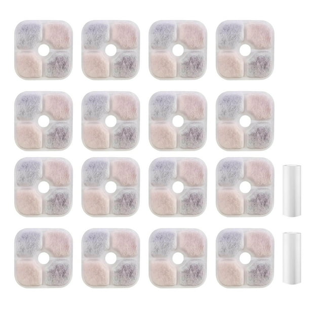 Filtros para Mascotas para Fuente PIXI Cat - Triple Acción, Resina de Intercambio Iónico - Recambio de 2-4 Semanas, Paquete de 16 - Agua Fresca para Gatos/Perros