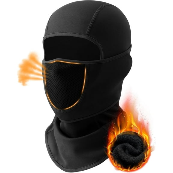 1 Pack Balaclava Face Ski Mask with Movable Deisgn for Men Women-Fleece Winter Face Covering for Cold Weather Skiing Outdoor Work(Black)