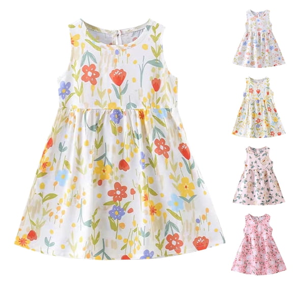 QSXADF Girls' Summer Casual Floral Dress Summer Toddler Baby Sleeveless Dress Graphic Print Children's Clothing Summer Outfits