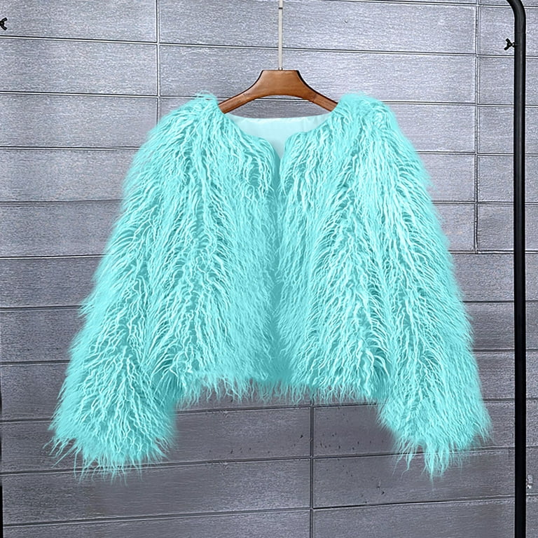 JGGSPWM Women's Shaggy Faux Furry Winter Jacket: Cozy Long Sleeve