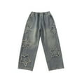thumbnail image 4 of Generic Boy's Pull On Jeans Cute Star Baggy Denim Pants Elastic Waist Wide Leg Jeans for Teen Straight Pattern Distressed Uniform, 4 of 4