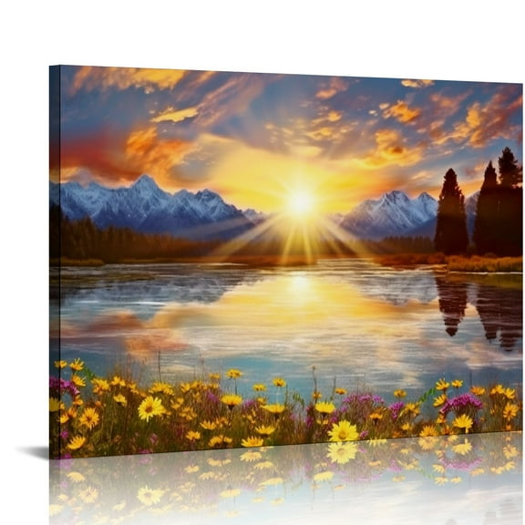 JRXY Nature Mountain Wall Art for Living Room, National Park Sunflower Landscape Canvas Picture Wall Decor, Sunset Grand Teton Prints Painting Artwork for Kitchen Bedroom Home Decoration picture3