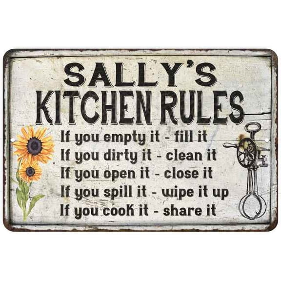 Sally's Kitchen Rules Chic Sign Vintage Decor 8 x 12 High Gloss Metal 208120032170
