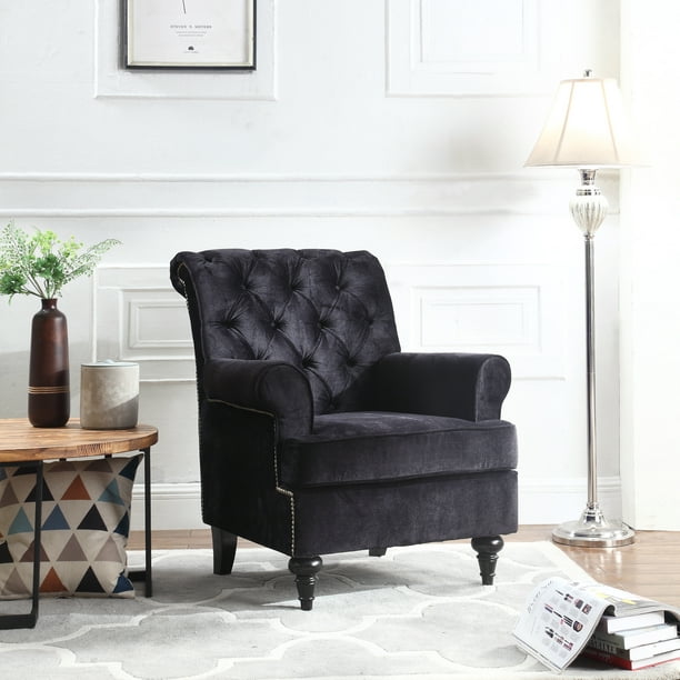 Traditional Tufted Velvet Fabric Accent Chair, Living Room