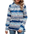 thumbnail image 4 of Sudadera Con Capucha Para Mujer, Sudadera De Fibra De Poliéster, Manga Larga, Rayas Coloridas, Con Capucha, Cordón De Lana, Cómoda Para Ir De Compras ANGGREK Raya Fina Azul XL, 4 of 6
