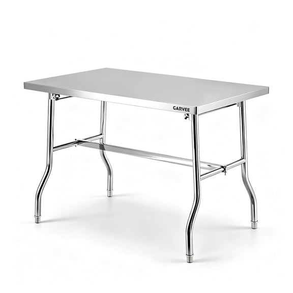 Mteryoing Heavy Duty Folding Stainless Steel Work Table 48" x 24"/30", Commercial Prep Table with Undershelf for Kitchen Restaurant Garage, Silver
