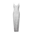 thumbnail image 3 of 2024 nuevo vestido de fiesta elegante de verano para mujer con abertura sólida vestido largo informal con lentejuelas y cuello en V y hombros descubiertos hasta el suelo, 3 of 5