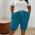 thumbnail image 2 of StSilkitty Plus Size Shorts for Womens Summer Solid Color High Waist Elastic Drawstring Knee Length Shorts with Pockets, 2 of 9