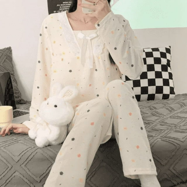 Maternity Nursing Pajama Set with Easy Access Nursing Cotton Polyester Contrast Print