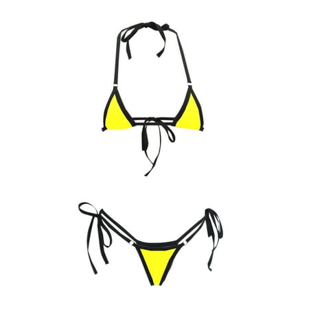 UTSJKR Deals Bikini Swimsuits for Women Cheeky Bikini Sets Sexy Bathing Suits 2 Piece High Waisted Cute Swimwear Triangle Bikini Yellow Free Size
