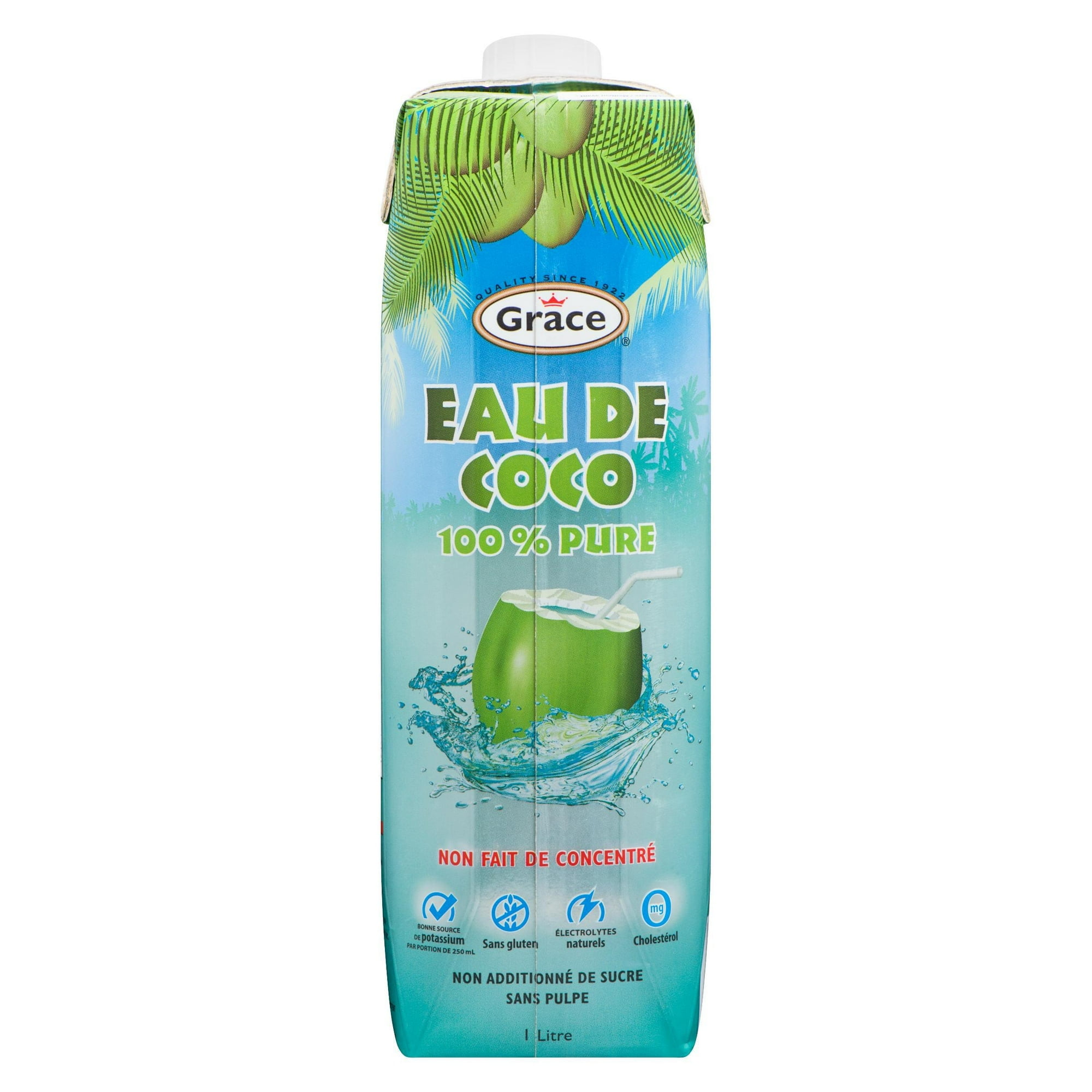 Eau de coco 100 % pure de Grace, 1L Bouteille