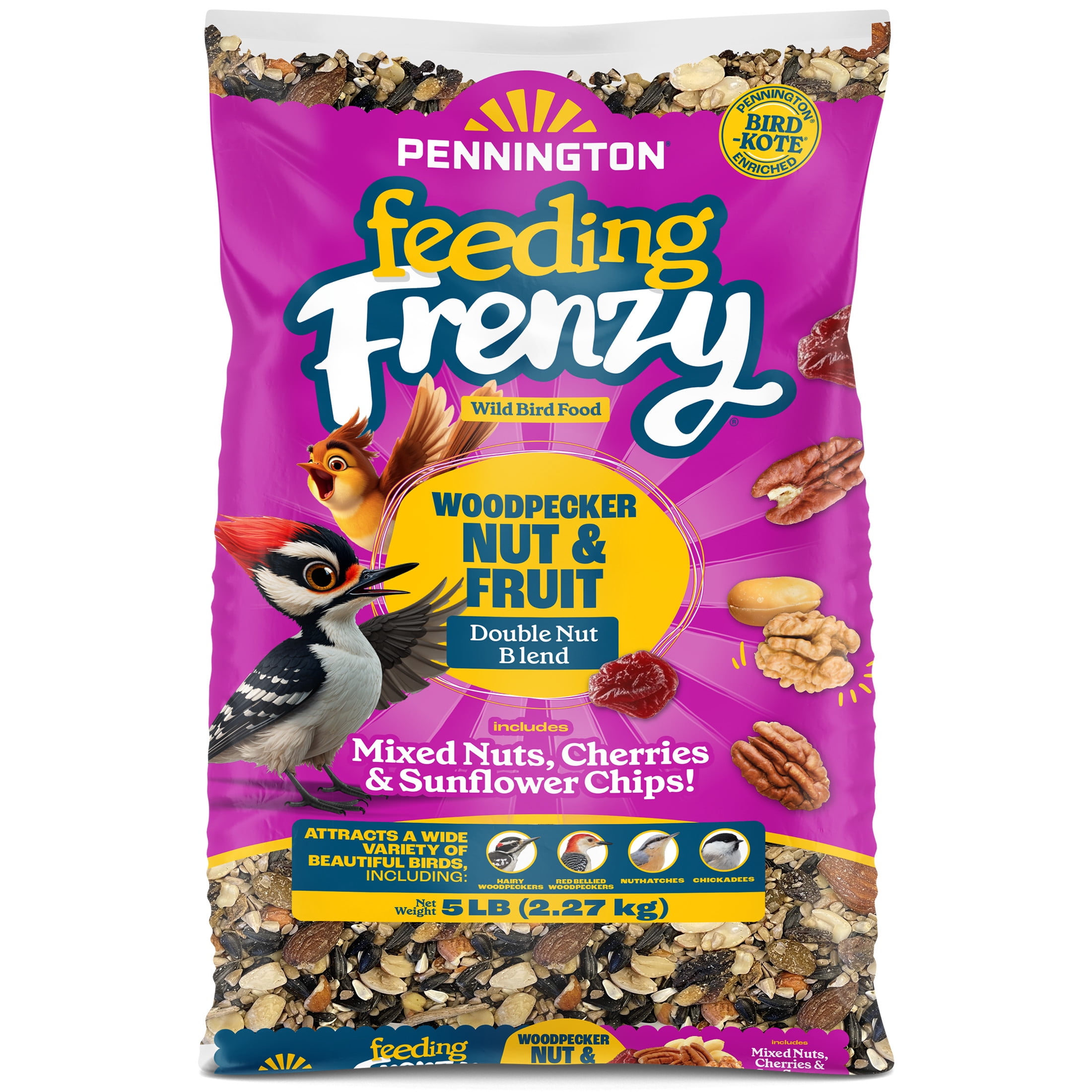 Pennington Feeding Frenzy Woodpecker Nut & Fruit Double Nut Blend Wild Bird Food, 5 Pounds