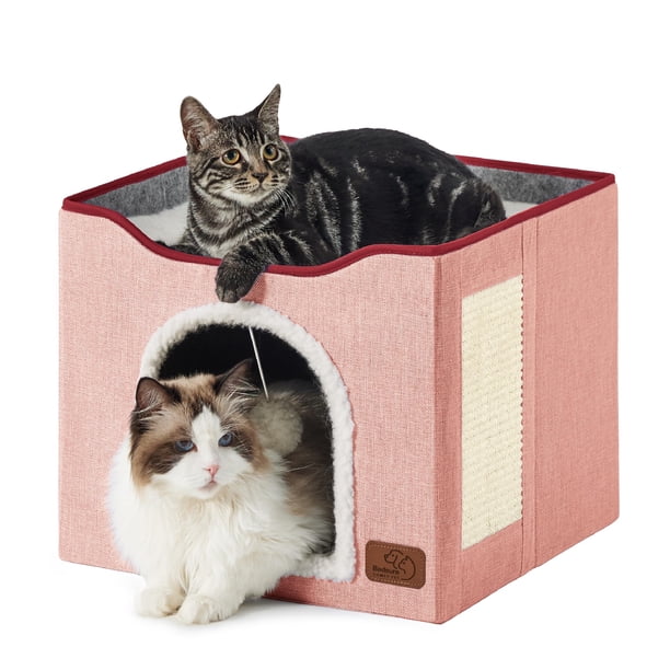 Cama para gatos Bedsure Cat Cave para gatos de interior con almohadilla para rascar, rosa