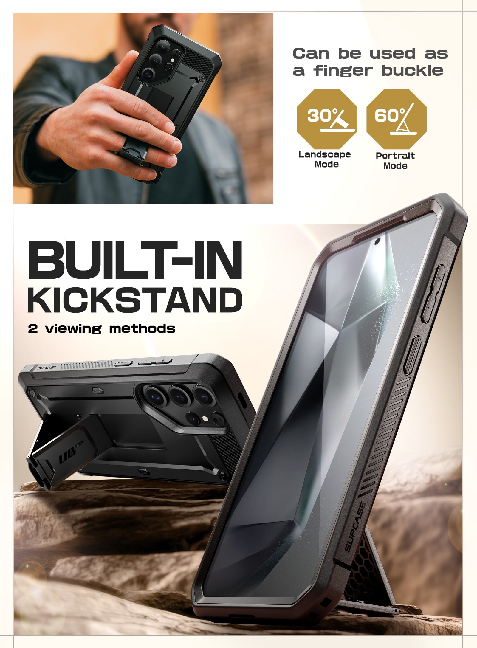 SUPCASE for Samsung Galaxy S25 Ultra Case with Stand, [Unicorn Beetle Pro] [2 Front Frames] [Built-in Screen Protector & Belt-Clip] Military-Grade Protection Phone Case for Galaxy S25 Ultra, Black