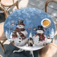 thumbnail image 2 of Blue Christmas Round Tablecloth, Fitted Table Cover with Elastic for 45"-54" Round Tables, Snowman Snowflake Winter Birds Table Cloth Outdoor Indoor Dinning Party Waterproof Tablecloths, 2 of 7