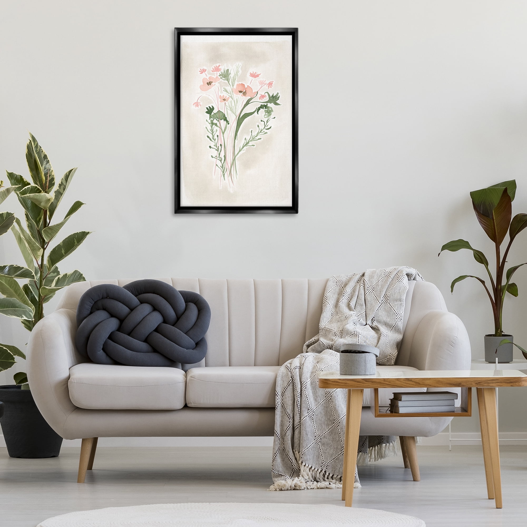 Stupell Industries Soft Organic Florals Botanical & Floral Painting Black Floater Framed Art Print Wall Art, 21 x 31