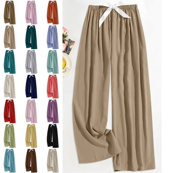 Pants for Women Wide Leg Jogger Trousers Elastic Waist Flannel Sweatpants Lounge Casual Tracksuit Fall Winter Bottoms Light Brown Free