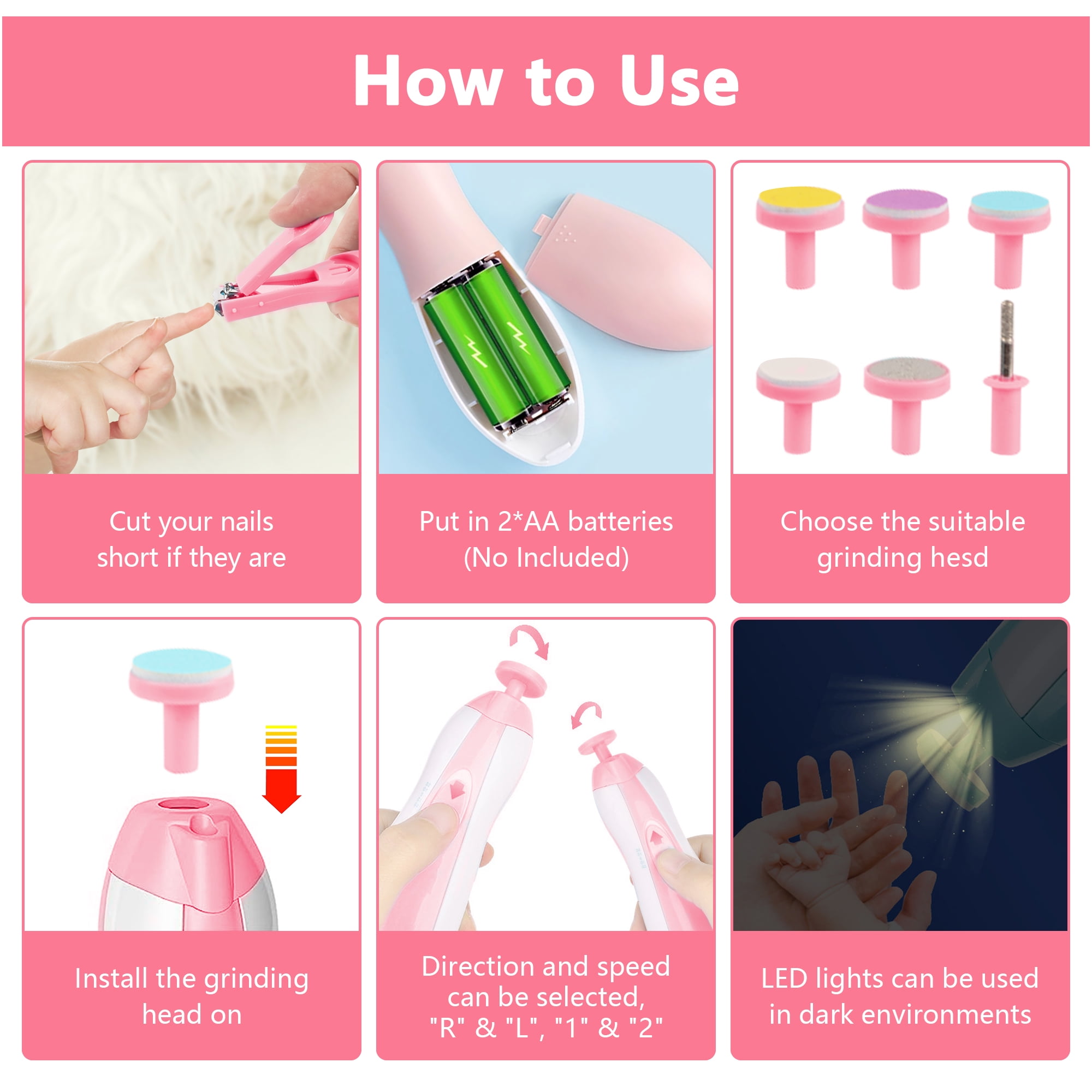 Baby Healthcare and Grooming Kit,20 in 1 Electric Safety Nail Trimmer Baby Nursery Set Newborn Nursery Health Care Set with Hair Brush Comb for Infant Toddlers Kids Baby Shower Gifts-Pink