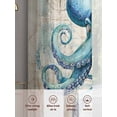 thumbnail image 6 of Summer Nautical Sheer Curtains 45 Inch Long 2 Panels, Teal Octopus Ocean Corals Compass Retro Brown Light Filtering Rod Pocket Curtains, Sheer Voile Drapes for Living Room Bedroom, 52"x45", 6 of 8