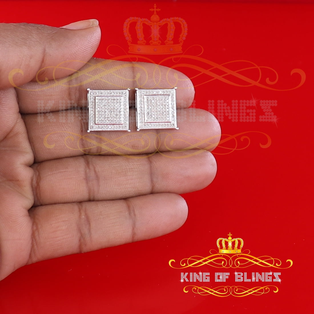 King of Bling's 0.31ct Diamond Stud Earrings For Women White 925 Sterling Silver Stud For Men