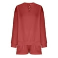thumbnail image 3 of IROINNID Sweatsuit For Women 2 Pieces Set Round-Neck Blouse Long Sleeve Tops Sweatshirt Shorts Casual Suit Sets Sport Outfits Set,Red, 3 of 4