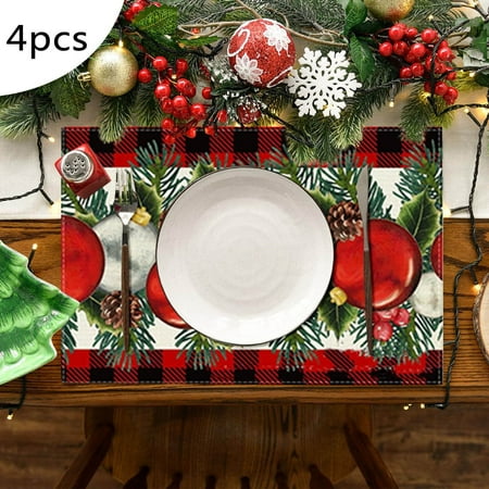 

2024 4PCS Christmas Placemat Flax Tablecloth Thermal Mat Kitchen Table Mat