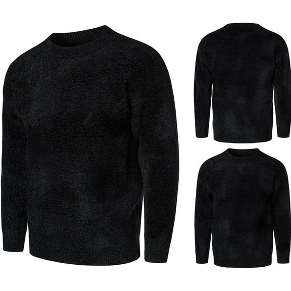 ZKCCNUK Men's Autumn And Winter New Men's Knitted Sweater Round Neck Pullover Bottoming Shirt Solid Color Imitation Mink European Size Casual Large Size Men's Sweater on