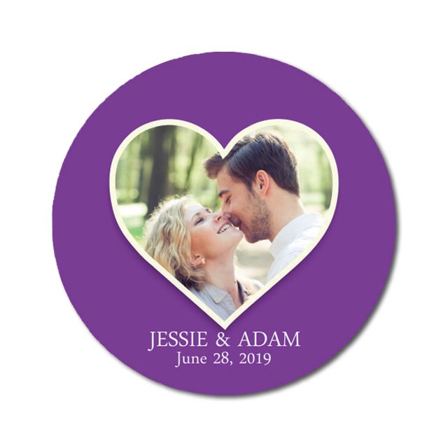 Darling Souvenir Round 45 Pcs Heart Custom Photo Labels Save The Date Stickers Personalized Bride Groom Names And Date Envelope Seals - Violet