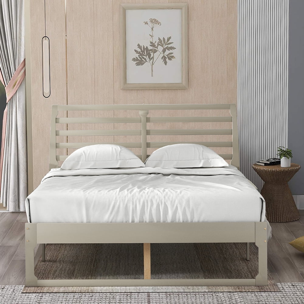 Beig Details about   Contemporary Platform Bed Frame with Headboard and Wooden Slats Full Size 
