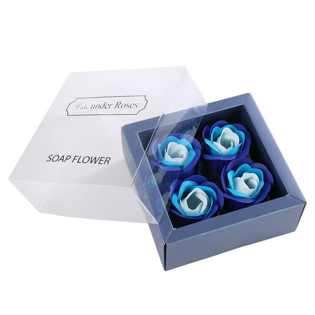 Ramo de simulación de flores de jabón de 4 rosas, regalo romántico para el día de San Valentín con caja (azul)