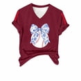thumbnail image 4 of V-Neck Women's Short Sleeve T-shirt Women'S Baseball Festival Solid Color Baseball Printed V Neck Short Sleeved Top,Red Women's Short sleeve T-shirt XXL, 4 of 6