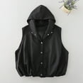 thumbnail image 2 of Hooded Vest for Women Loose Sleeveless Jacket Casual Cropped Jacket with Pockets Ruched Hem Oversized Button Down Lightweight Black M, 2 of 7