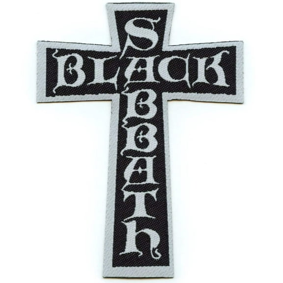 Black Sabbath Woven Patch Cross Logo Cut Out new Official Black/White